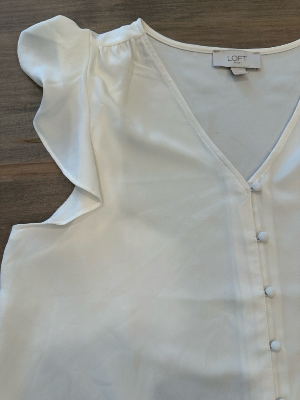 LOFT White Ruffle Sleeve Button-Front Shell - Picture 3 of 6